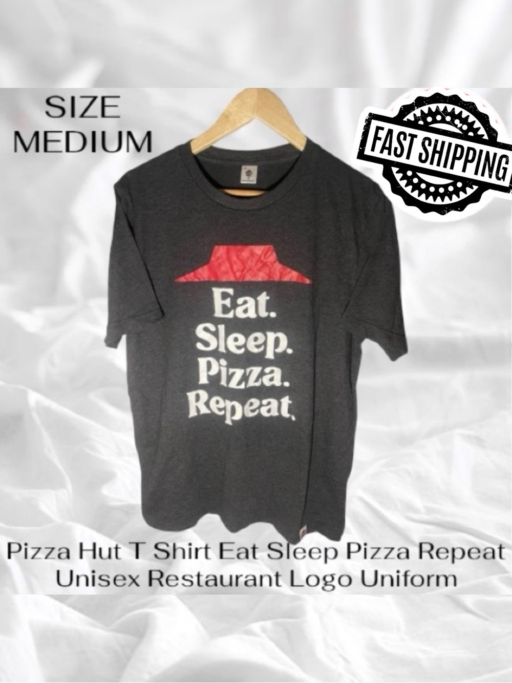 Pizza Hut EAT SLEEP PIZZA REPEAT T Shirt Medium Restaurant Logo Uniform Adult